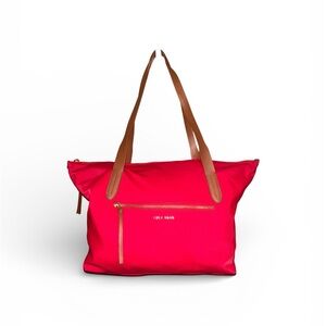Cole Haan Vibrant Red Tote with Tan Straps